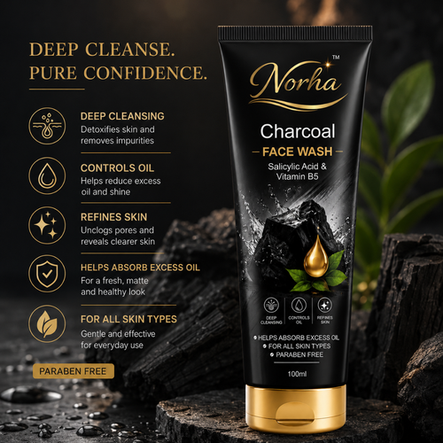 Norha Charcoal Face Wash – 100ml | Gentle Daily Cleanser