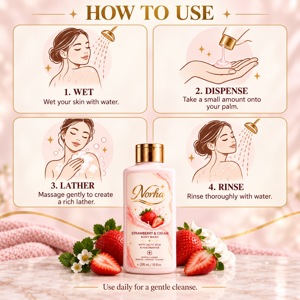 Norha Strawberry & Cream Body Wash | Nourishing Daily Cleanser